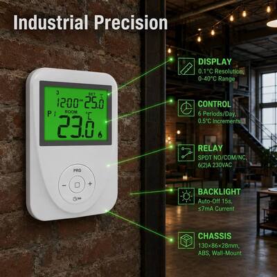 130 X 86 X 28 Mm Underfloor Heating Room 7 Day Programmable Thermostat for Underfloor Heating Systems Display Temperature Range 0°C 40°C in 0.1°C Increments