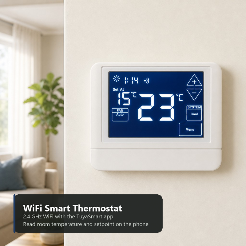 24V LCD Backlight 2 HEAT 2 COOL Electronic Room WIFI Smart TUYA Touch Screen Thermostat 4H 2C Heat Pump With Or Without Auxiliary Or Emergency Heat Functionality
