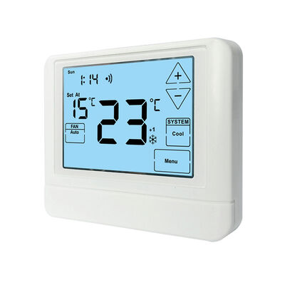 พลังงานไฟฟ้า 18 30 VAC NEC ชั้น II 7 วัน โปรแกรม WIFI TUYA Home Thermostat Featuring Fan Operation Mode ON และ Anti-Flammable ABS PC สําหรับผลงาน HVAC