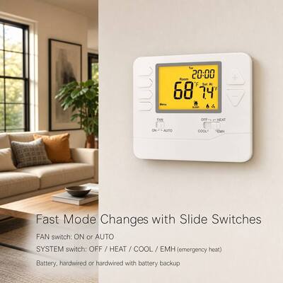 เทอร์โมสตัทสำหรับบ้านแบบตั้งโปรแกรมได้ Heagstat 24V 2 ความร้อน 1 ความเย็น ปรับได้ สำหรับปั๊มความร้อน