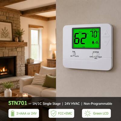 เทอร์โมสตัท HVAC ดิจิทัลสำหรับบ้านแบบไม่ตั้งโปรแกรมได้ 24V การออกแบบขั้วเทอร์โมสตัท C เหมาะสำหรับระบบทำความร้อนและทำความเย็นแบบทั่วไป