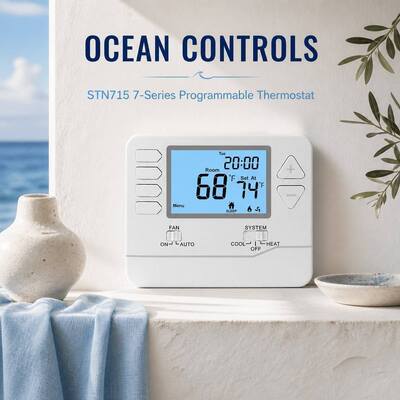 เทอร์โมสตัท HVAC ดิจิทัล LCD ตั้งโปรแกรมได้ 7 วัน ABS PC ทนไฟ ควบคุมอุณหภูมิ ใช้พลังงานจากแบตเตอรี่อัลคาไลน์ AAA 2 ก้อน หรือ 18-30 VAC NEC Class II สำหรับระบบ HVAC เชิงพาณิชย์