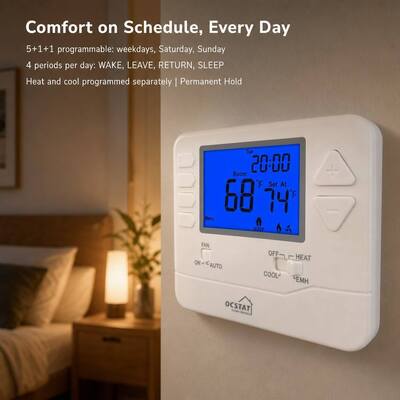เทอร์โมสตัทปั๊มความร้อนแบบตั้งโปรแกรมได้ 7 วัน 24V สำหรับอุปกรณ์ทำความร้อนและความเย็น