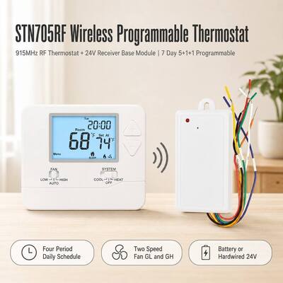 24 วอลต์ หรือปั๊มความร้อน ห้องไร้สาย 7 วัน PTAC RF ระบบกําหนดความร้อนที่สามารถโปรแกรมได้ ความถี่ 915MHZ