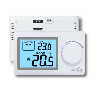 แบตเตอรี่ - เครื่องควบคุมอุณหภูมิอิเล็กทรอนิกส์ LCD ขนาดใหญ่สำหรับเครื่องทำความร้อนใต้พื้นสีขาว