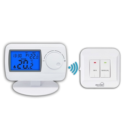 Riseem 230V ขาว ABS หลัก RF โปรแกรมห้อง Wireless Thermostat สําหรับเครื่องปั่นแก๊ส